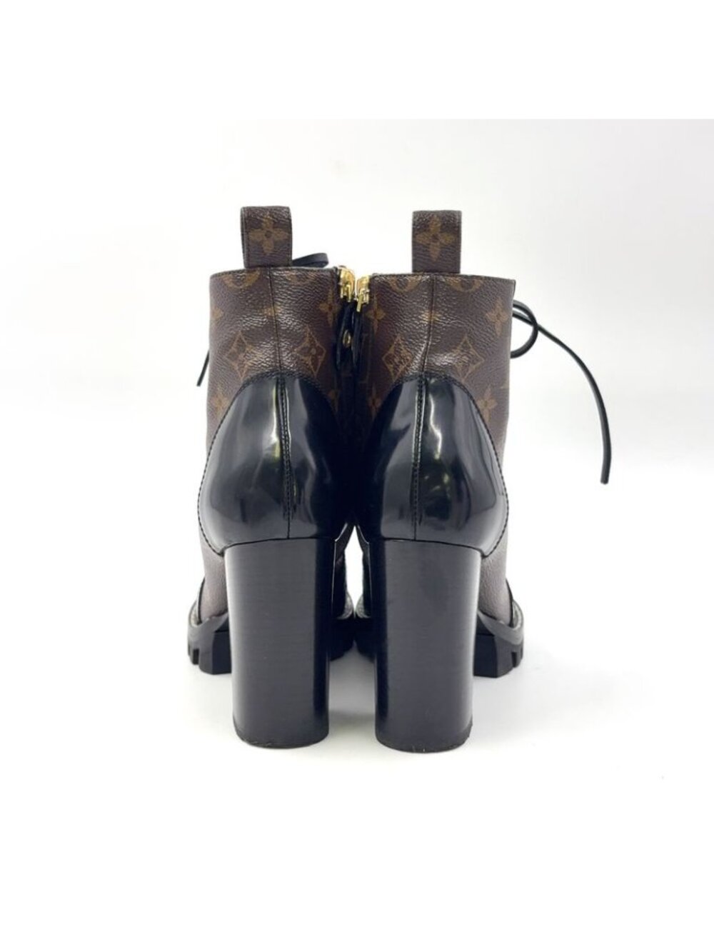 Louis Vuitton Star Trail Line Ankle Boots Monogram Enamel Leather Brown Black - Picture 5 of 15